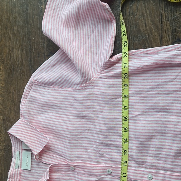 Chico's 100% Linen No-iron Tie Front Bitton Down Blouse - Picture 6 of 9